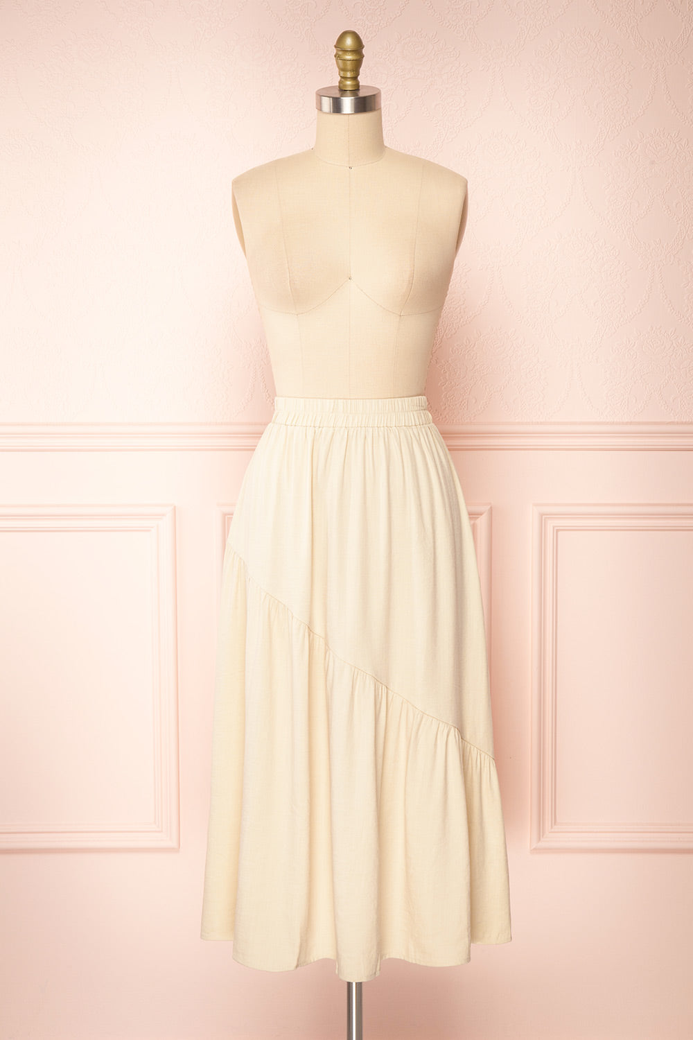 Baylou Beige Elastic Waist Midi Skirt | Boutique 1861 front view 