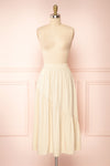 Baylou Beige Elastic Waist Midi Skirt | Boutique 1861 front view