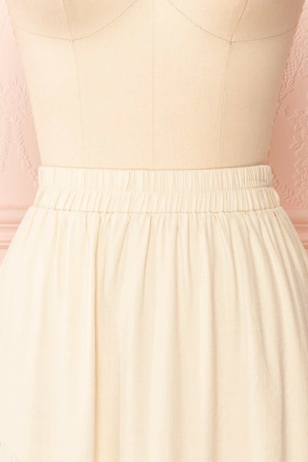 Baylou Beige Elastic Waist Midi Skirt | Boutique 1861 front close-up