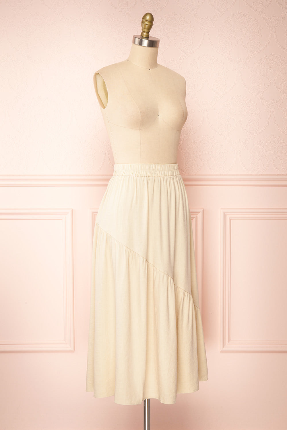 Baylou Beige Elastic Waist Midi Skirt | Boutique 1861 side view 