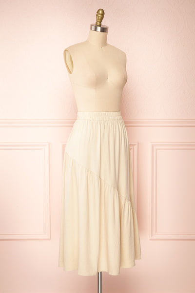 Baylou Beige Elastic Waist Midi Skirt | Boutique 1861 side view