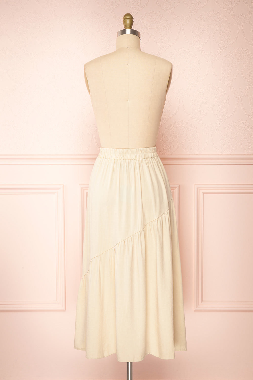 Baylou Beige Elastic Waist Midi Skirt | Boutique 1861 back view 