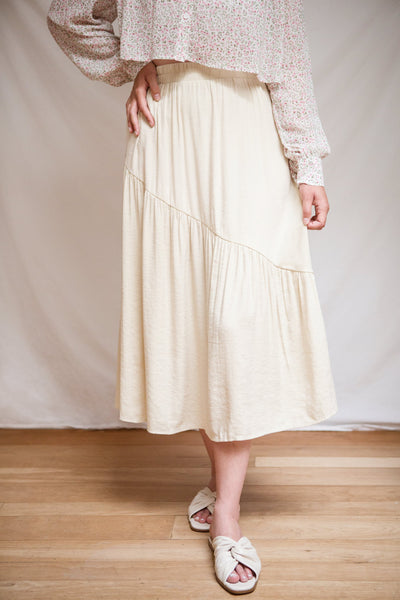 Baylou Beige Elastic Waist Midi Skirt | Boutique 1861 model