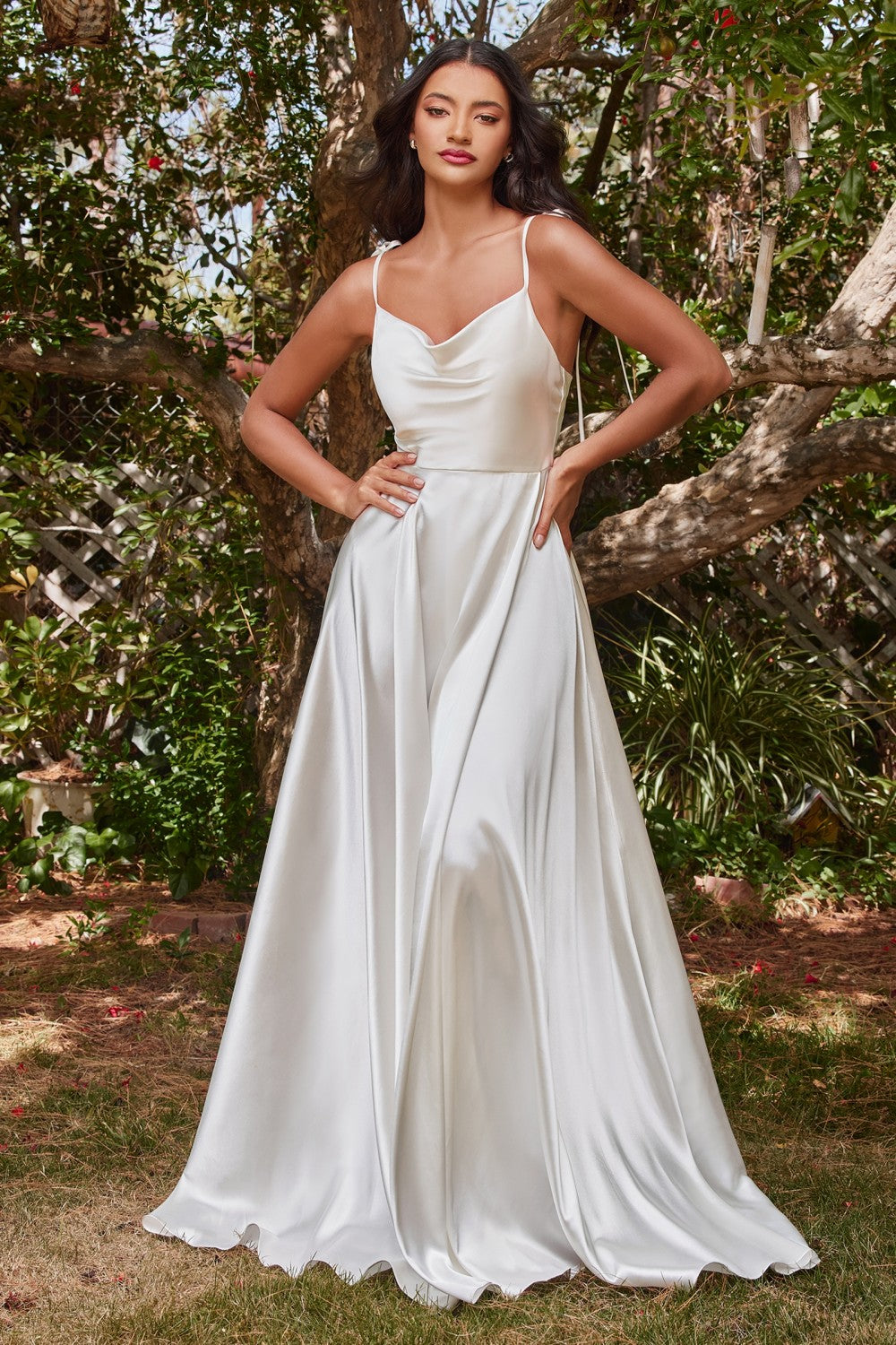 Moira Ivory Bridal Cowl Neck Satin Gown w High Slit Boutique 1861