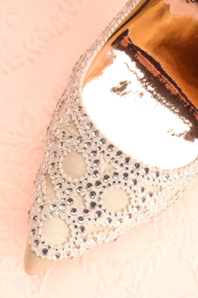 Beauregard Satin Silver Crystals High Heels flat close-up | Boudoir 1861