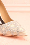 Beauregard Satin Silver Crystals High Heels front close-up | Boudoir 1861