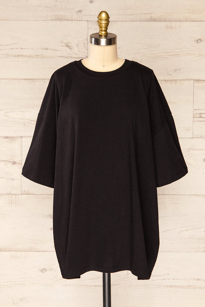 Beaurice Black Oversized T-Shirt w/ Round Collar | La petite garçonne front view