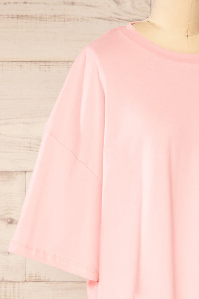 Beaurice Pink Oversized T-Shirt with Round Collar | La petite garçonne side close-up