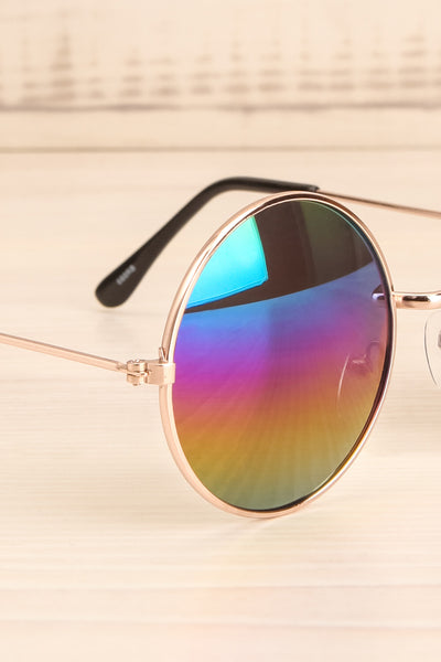 Beccaria Rainbow & Gold Round Sunglasses side close-up | La Petite Garçonne