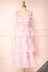 Begena Pink Layered Frills A-Line Midi Dress | Boutique 1861  front view