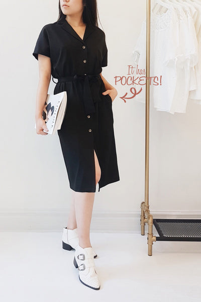 Beith Black Button Up Dress with Belt | La Petite Garçonne
