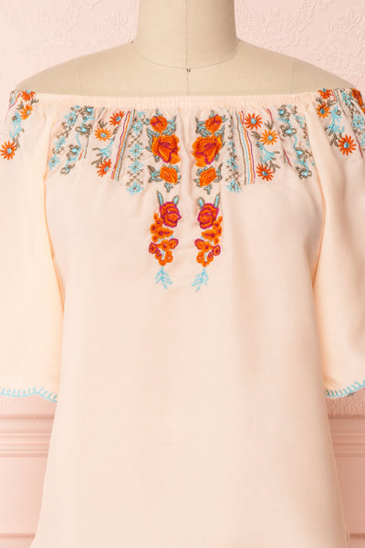 Belazaima Pink Embroidered Floral Off-Shoulder Top | Boutique 1861 3