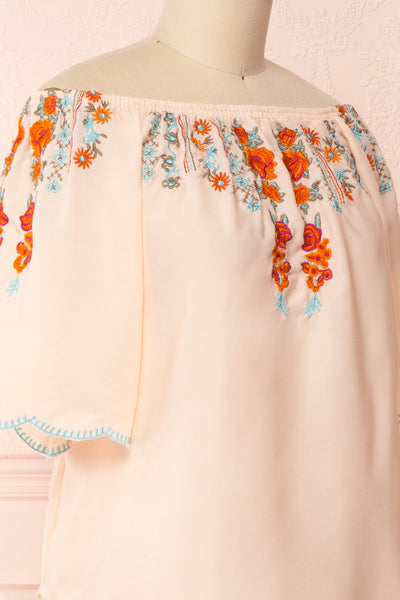 Belazaima Pink Embroidered Floral Off-Shoulder Top | Boutique 1861 5