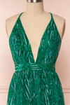 Belgrade Green Tropical A-Line Maxi Dress | FRONT CLOSE UP | Boutique 1861