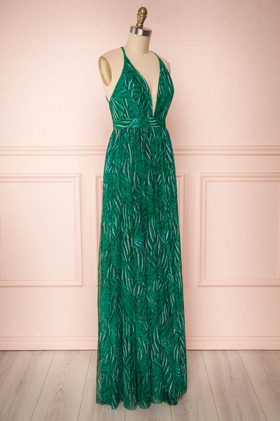 Belgrade Green Tropical A-Line Maxi Dress | SIDE VIEW | Boutique 1861