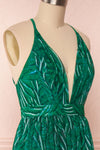 Belgrade Green Tropical A-Line Maxi Dress | SIDE CLOSE UP | Boutique 1861