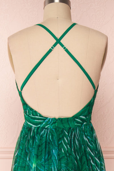 Belgrade Green Tropical A-Line Maxi Dress | BACK CLOSE UP | Boutique 1861