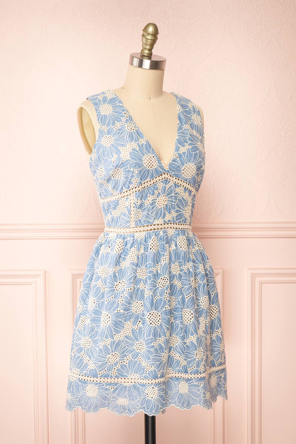 Belinda Short Floral Dress w/ Open-Work | Boutique 1861 side view