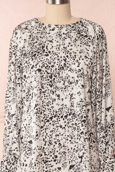 Bellanca Black & White Leopard Print Silky Tunic Dress | FRONT CLOSE UP | Boutique 1861