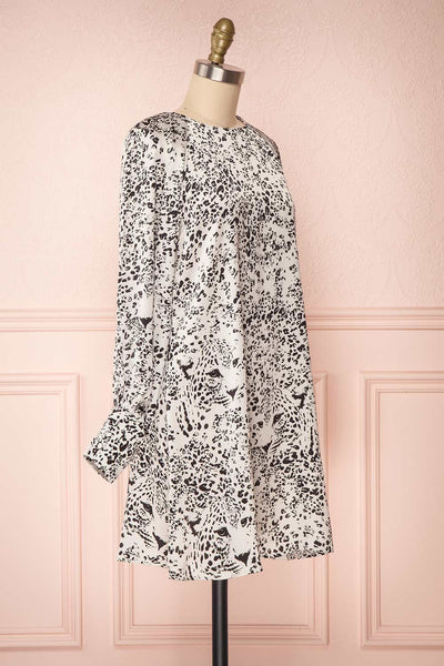 Bellanca Black & White Leopard Print Silky Tunic Dress | SIDE VIEW | Boutique 1861