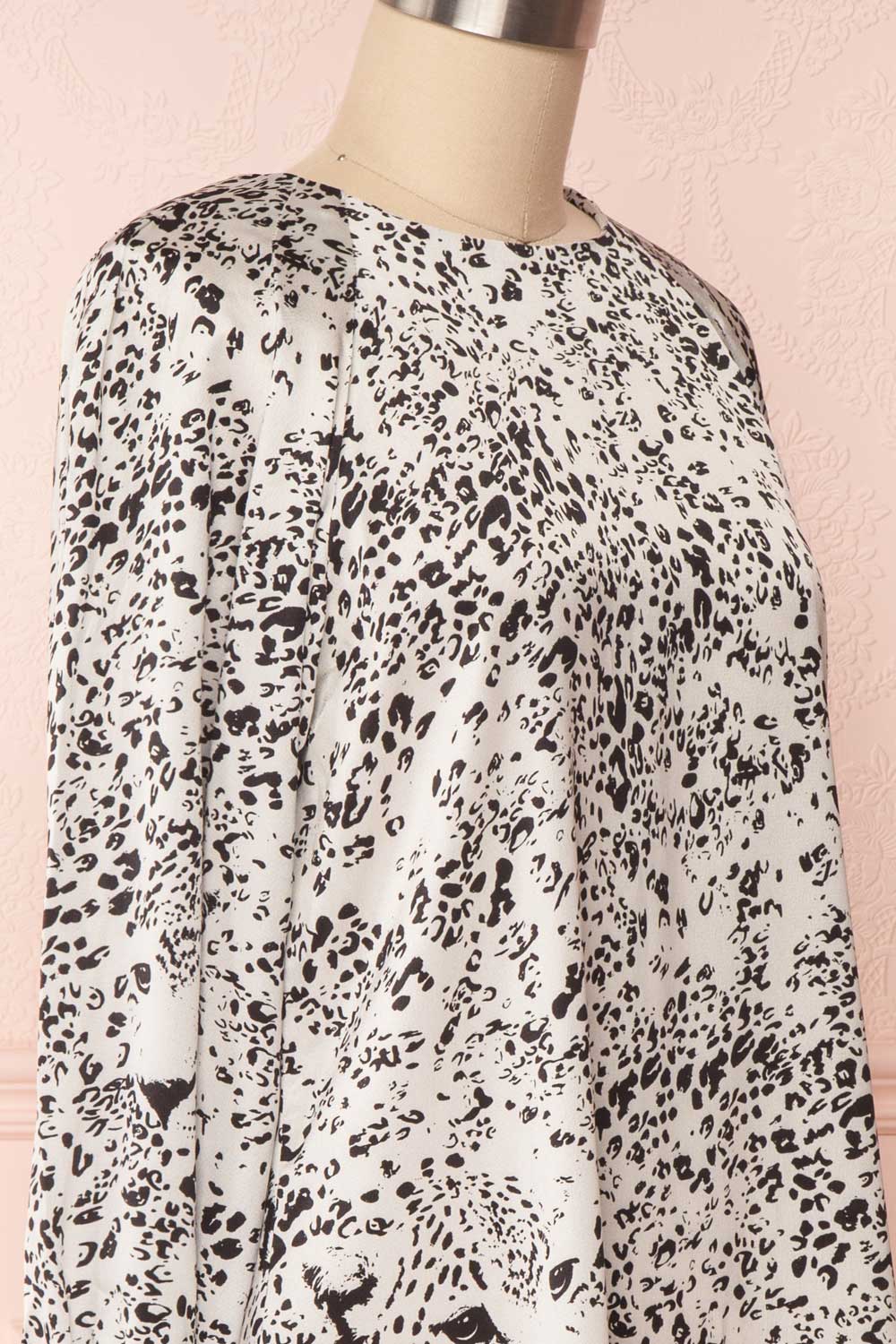 Bellanca Black & White Leopard Print Silky Tunic Dress | SIDE CLOSE UP | Boutique 1861