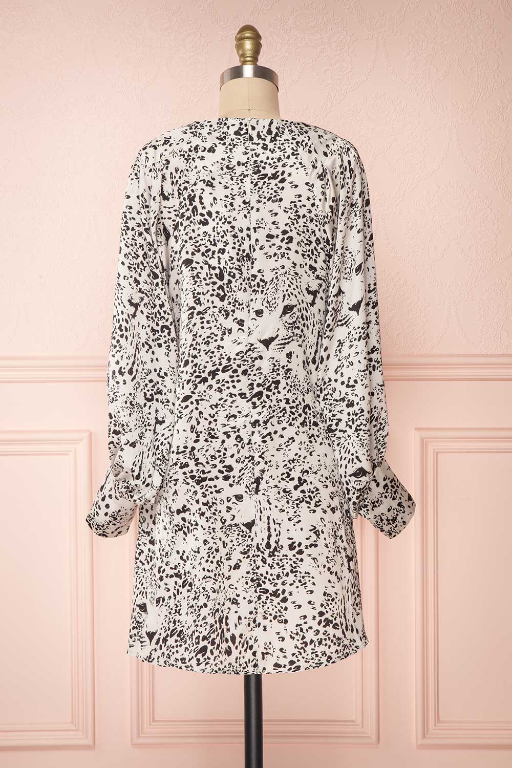 Bellanca Black & White Leopard Print Silky Tunic Dress | BACK VIEW | Boutique 1861