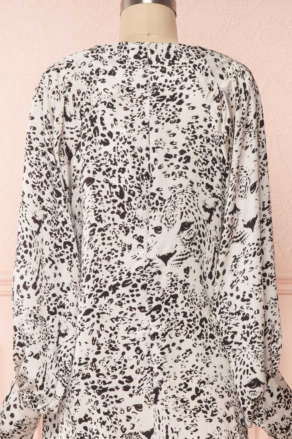 Bellanca Black & White Leopard Print Silky Tunic Dress | BACK CLOSE UP | Boutique 1861