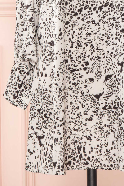 Bellanca Black & White Leopard Print Silky Tunic Dress | BOTTOM CLOSE UP | Boutique 1861