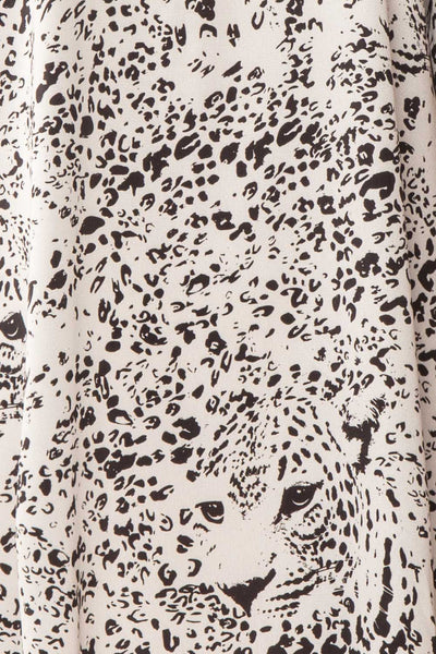 Bellanca Black & White Leopard Print Silky Tunic Dress | FABRIC DETAIL | Boutique 1861