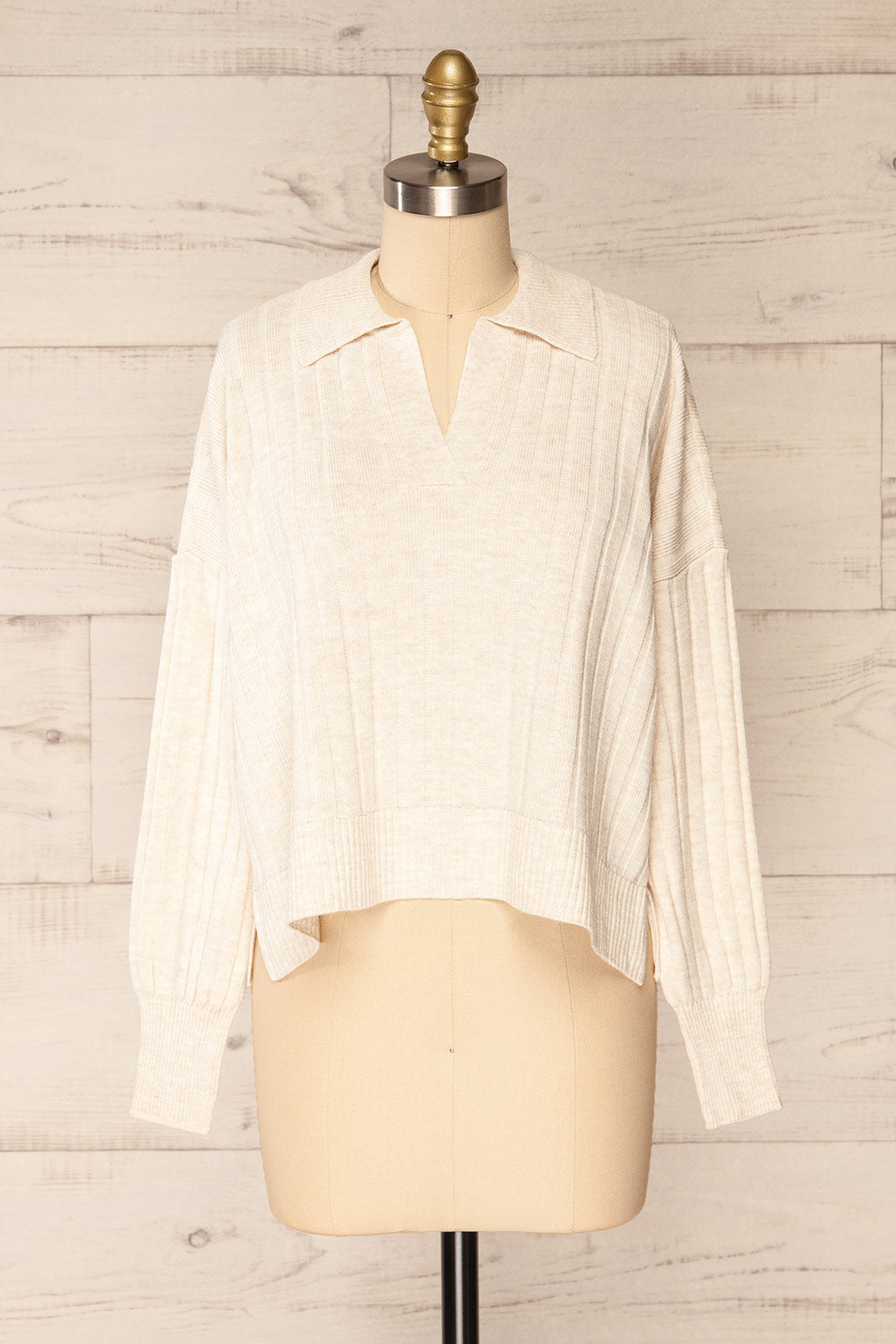 Beluth Beige Collared Long Sleeve Top | La petite garçonne front view