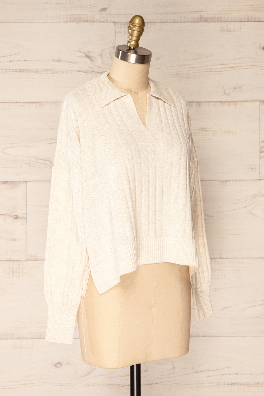 Beluth Beige Collared Long Sleeve Top | La petite garçonne side view