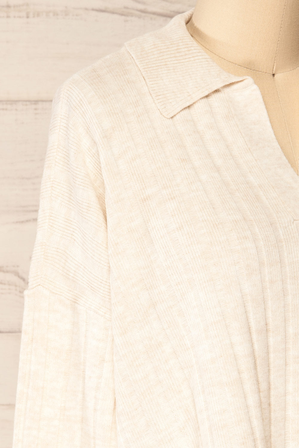 Beluth Beige Collared Long Sleeve Top | La petite garçonne side close-up