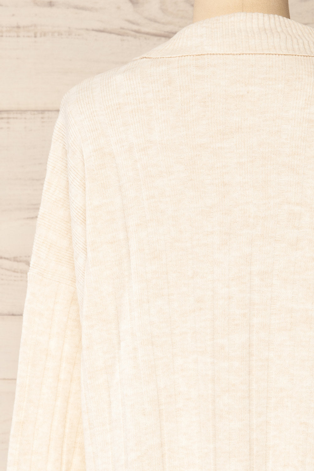 Beluth Beige Collared Long Sleeve Top | La petite garçonne back close-up