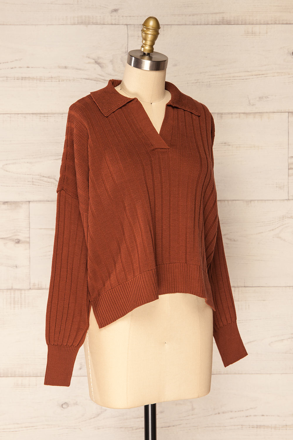 Beluth Rust Collared Long Sleeve Top | La petite garçonne side view