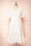 Belvie White Midi Button-Up V-Neck Dress | Boutique 1861  front plus size
