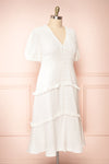 Belvie White Midi Button-Up V-Neck Dress | Boutique 1861  side plus size