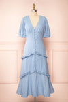 Belvie Blue Midi Button-Up V-Neck Dress | Boutique 1861 front view