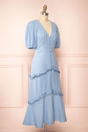 Belvie Blue Midi Button-Up V-Neck Dress | Boutique 1861 side view