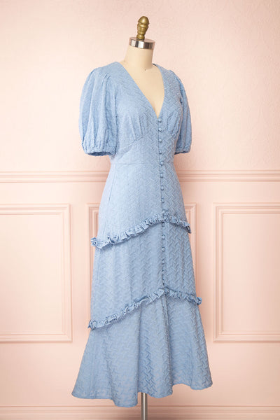 Belvie Blue Midi Button-Up V-Neck Dress | Boutique 1861 side view
