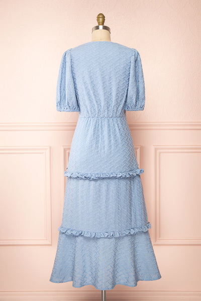 Belvie Blue Midi Button-Up V-Neck Dress | Boutique 1861 back view