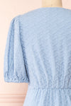 Belvie Blue Midi Button-Up V-Neck Dress | Boutique 1861 back close-up