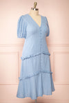 Belvie Blue Midi Button-Up V-Neck Dress | Boutique 1861 side taille plus