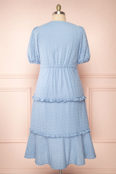 Belvie Blue Midi Button-Up V-Neck Dress | Boutique 1861 back taille plus