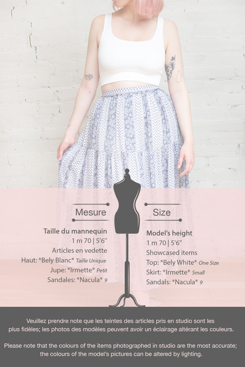 Irmette Blue Patterned Tiered Midi Skirt | Boutique 1861 model infos