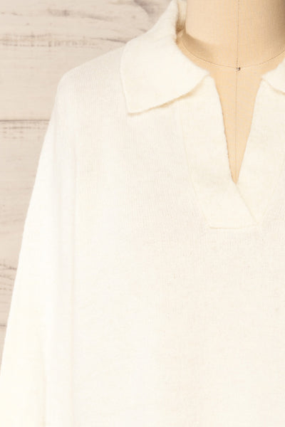 Benalmadena Knit Sweater w/ Shirt Collar | La petite garçonne front close-up