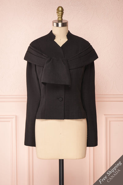 Benedicte Black Fitted Vintage Blazer Jacket | FRONT VIEW | Boutique 1861