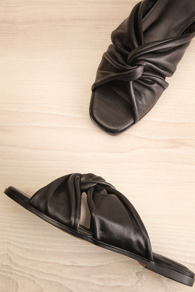 Benere Black Leather Knotted Slide Sandals | La petite garçonne flat view