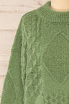 Benidorm Green Cropped Knit Sweater | La petite garçonne front close-up