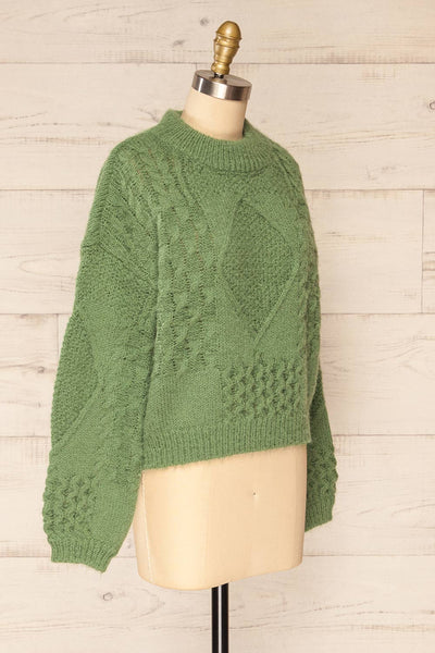 Benidorm Green Cropped Knit Sweater | La petite garçonne side view