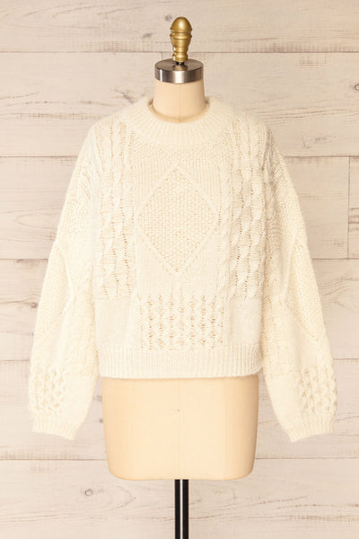 Benidorm Ivory Cropped Knit Sweater | La petite garçonne front view